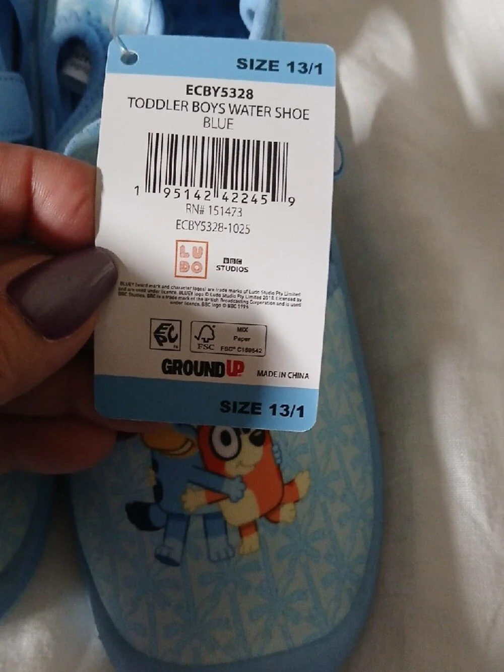 Toddler Light Blue Water Shoes with Cartoon Graphic